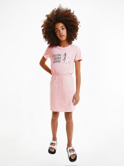 Calvin Klein Ruhák HU637586 | Calvin Klein Organic Cotton Logo Lány Pólóruha Rózsaszín